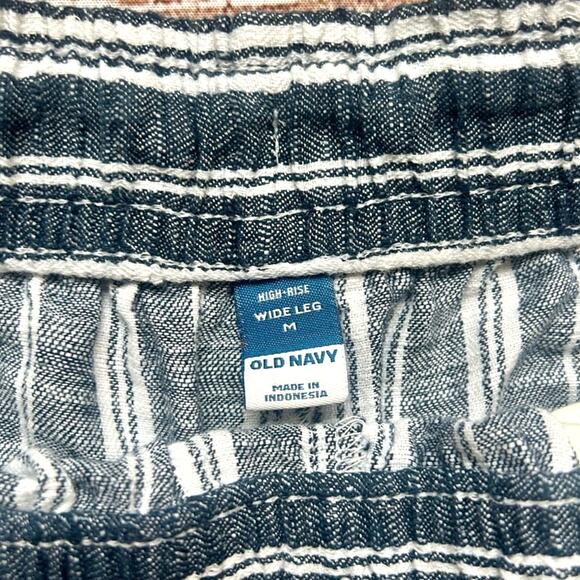 Old Navy High Waisted Linen Blend Wide Leg Pants Striped Blue White Size M - Picture 9 of 17